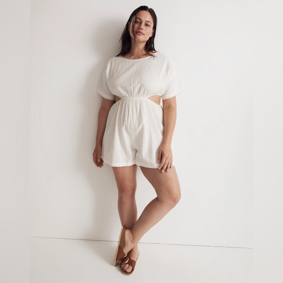 Madewell Cutout Romper in Seersucker "Lighthouse" Cream 100% Cotton Size XXL - Picture 1 of 13